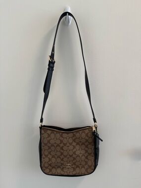 Coach Brown Signature Crossbody with Black Adjustable Strap